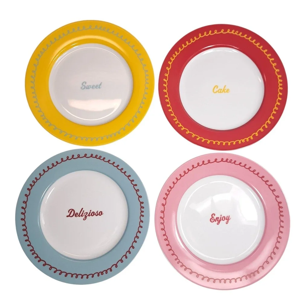Set of 4‎ Cake Boss Dessert Plates Multicolor Sweet, Delicious, Cake, Enjoy